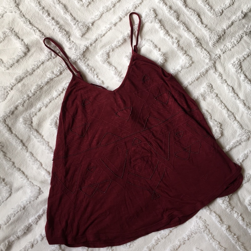 American Eagle Beaded Maroon Tank